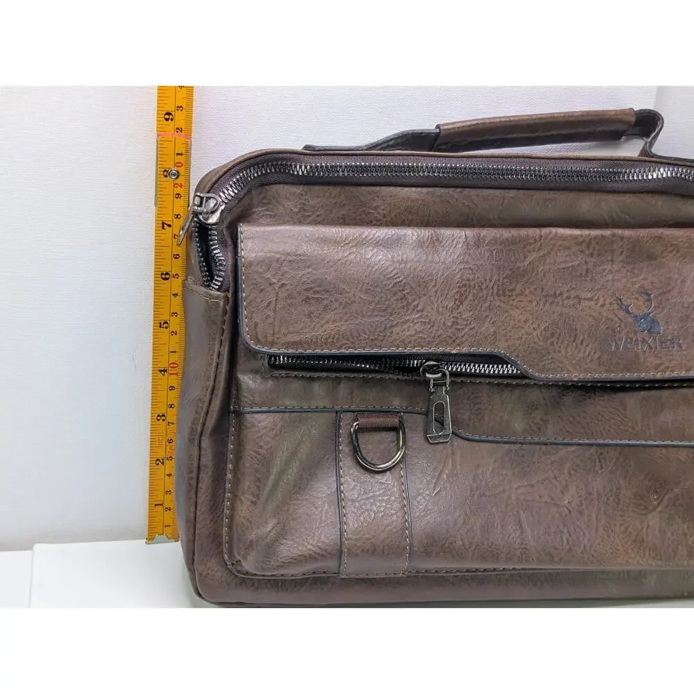 WEIXIER Brown Business Briefcase Laptop Bag Faux Leather Multi Pocket Work Bag